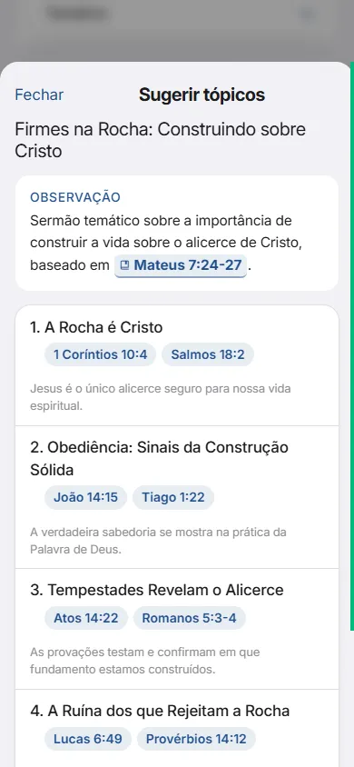 A Ajuda no estudo sugerindo tópicos com versículos