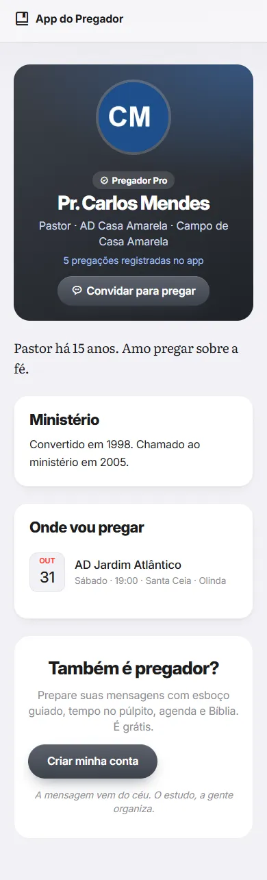 Página pública do pregador