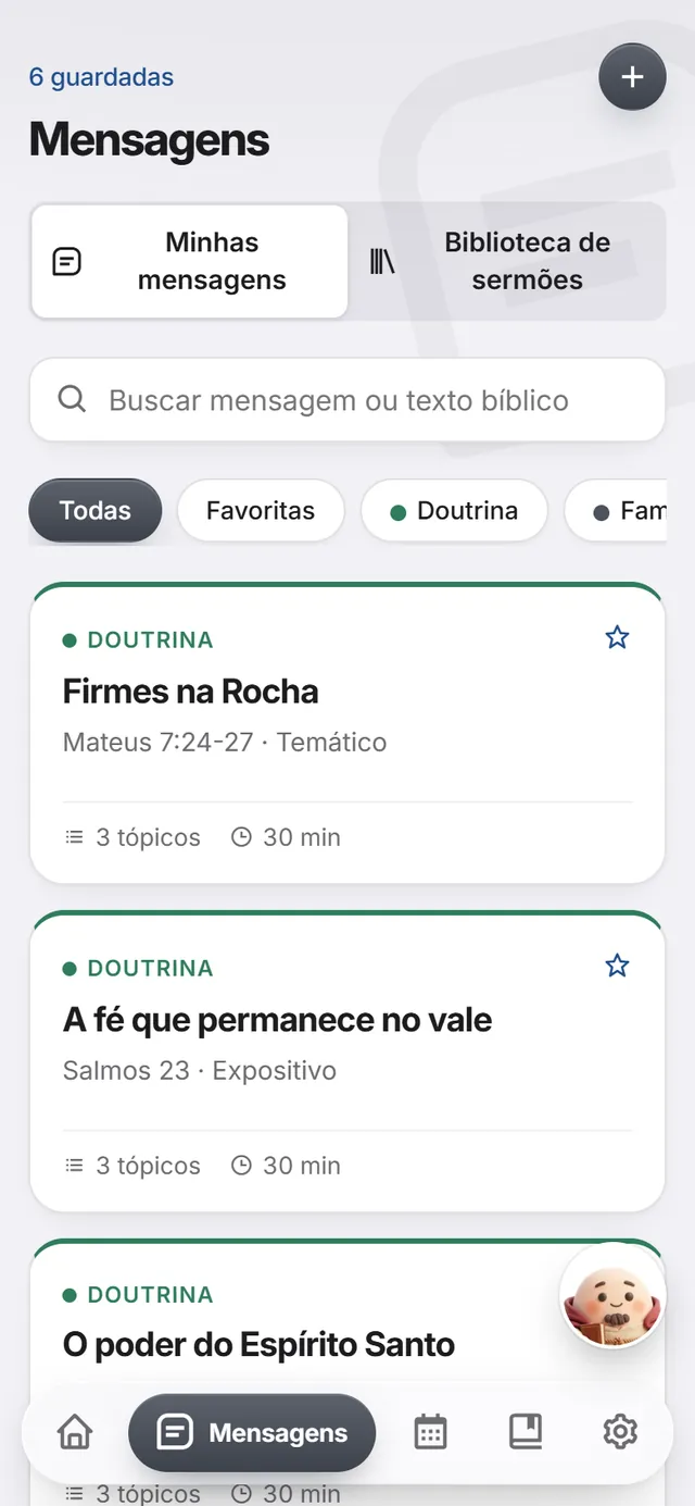 Tela do app: Mensagens